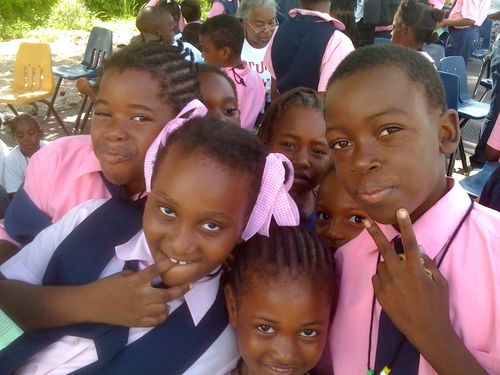 Children at Gambier Primary School, outside Nassau.
